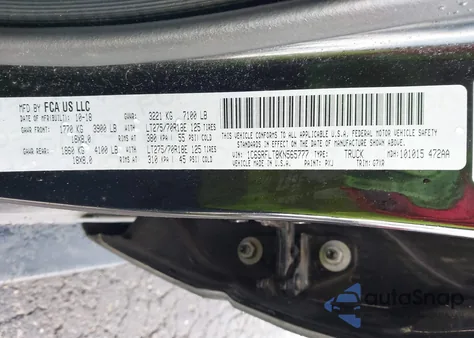 2019 Ram 1500 Rebel 4X4 5'7 Box из США, поврежденный, VIN 1C6SRFLT8KN565777